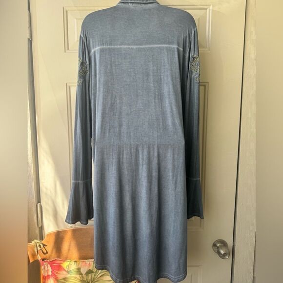 POL Dress Blue Long Sleeve Embroidered Boho Tunic Size Large - Picture 7 of 14